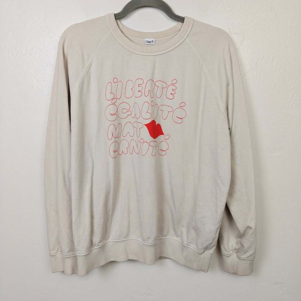 Clare V. Womens Sweatshirt Medium Cream Liberte Egalite Maternite Graphic - Picture 2 of 9